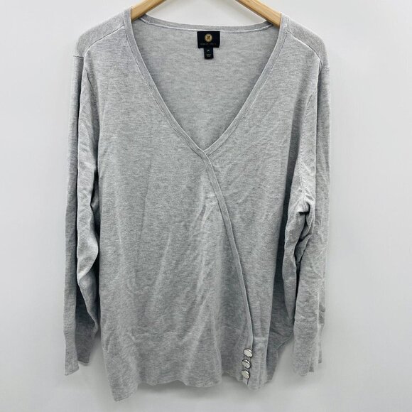 JM Collection Womens Size 2X Surplice Studded-Hem Sweater Sky Grey Heather 1161 - Picture 2 of 6